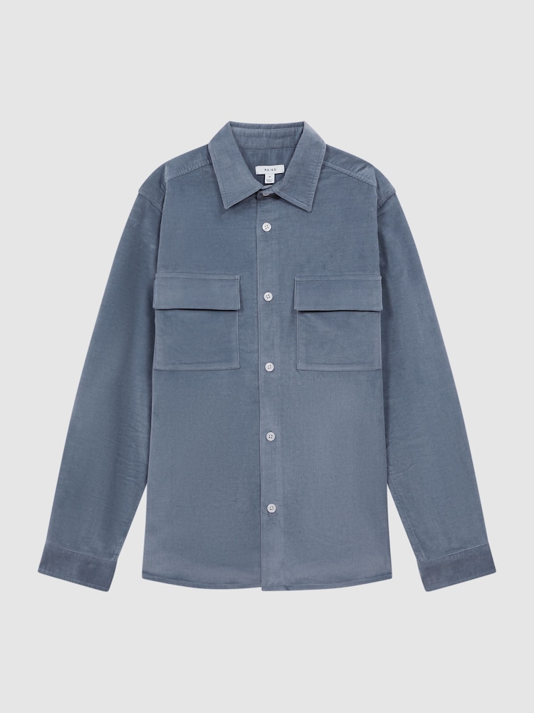 Reiss Airforce Blue Colins Corduroy Button-Through Overshirt - Image 2 of 5