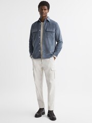 Reiss Airforce Blue Colins Corduroy Button-Through Overshirt - Image 3 of 5