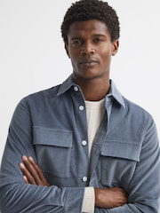 Reiss Airforce Blue Colins Corduroy Button-Through Overshirt - Image 4 of 5