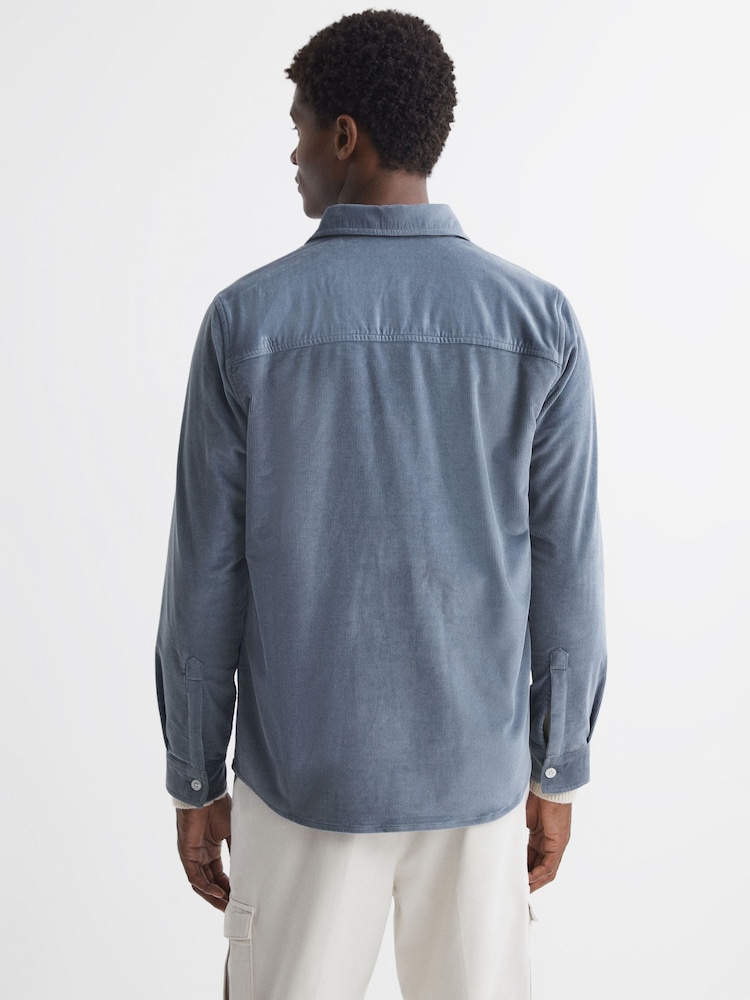Reiss Airforce Blue Colins Corduroy Button-Through Overshirt - Image 5 of 5