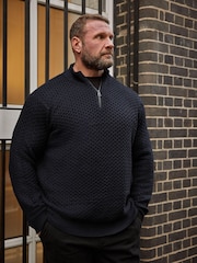 Blau - BadRhino Big & Tall Strukturierter Pullover mit 1/4-Reißverschluss - Bild 1 von 3