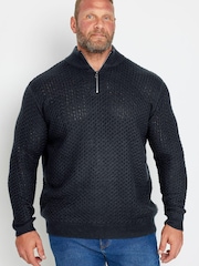 Blau - BadRhino Big & Tall Strukturierter Pullover mit 1/4-Reißverschluss - Bild 2 von 3