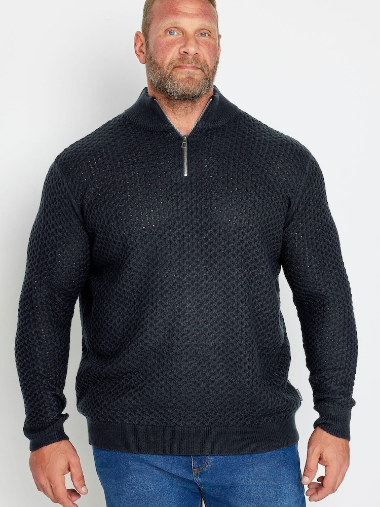 Blau - BadRhino Big & Tall Strukturierter Pullover mit 1/4-Reißverschluss - Bild 2 von 3 Blau - BadRhino Big & Tall Strukturierter Pullover mit 1/4-Reißverschluss - Bild 2 von 3