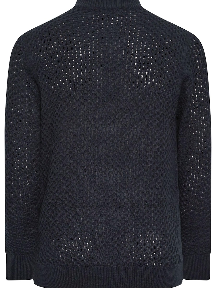 Blau - BadRhino Big & Tall Strukturierter Pullover mit 1/4-Reißverschluss - Bild 3 von 3 Blau - BadRhino Big & Tall Strukturierter Pullover mit 1/4-Reißverschluss - Bild 3 von 3