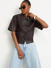 River Island Brown Button Through Short Sleeve Shirt - Image 1 of 4