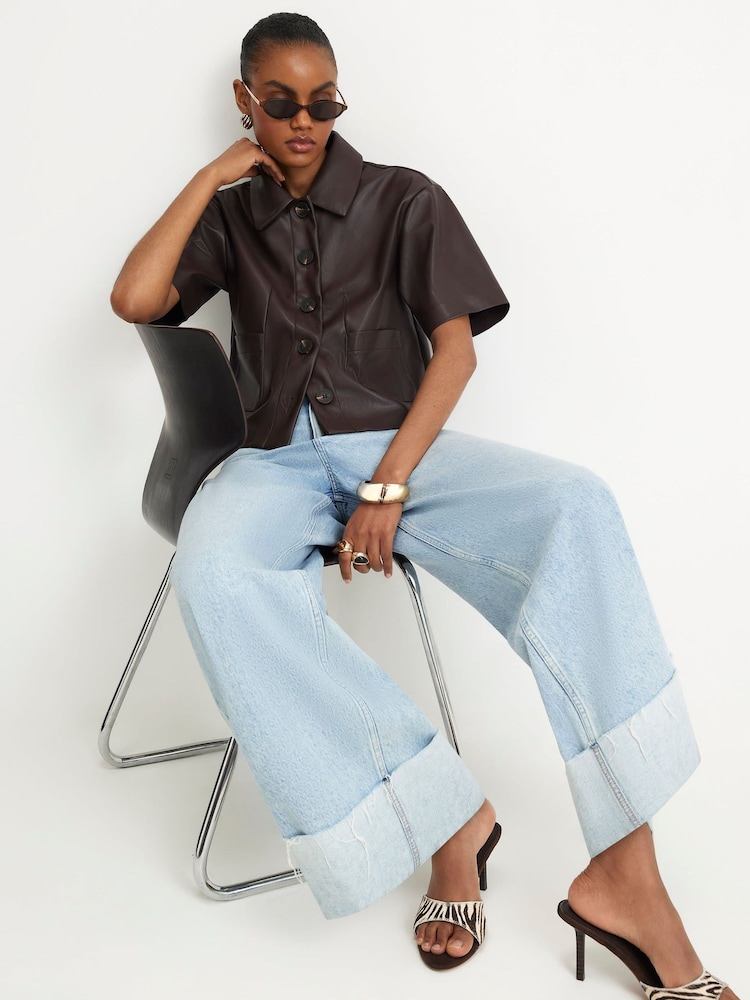 River Island Brown Button Through Short Sleeve Shirt - Image 2 of 4