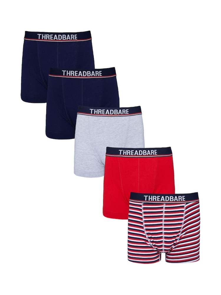Threadbare Blue Hipster Boxers 5 Packs - Image 1 of 6 Threadbare Blue Hipster Boxers 5 Packs - Image 1 of 6