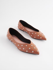 Camel Brown Forever Comfort® Studded Point Toe Flat Shoes - Image 1 of 6
