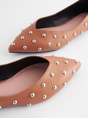 Camel Brown Forever Comfort® Studded Point Toe Flat Shoes - Image 3 of 6