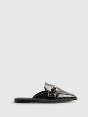 River Island Crocodile Embossed Backless Loafers - Obrázek 1 z 5
