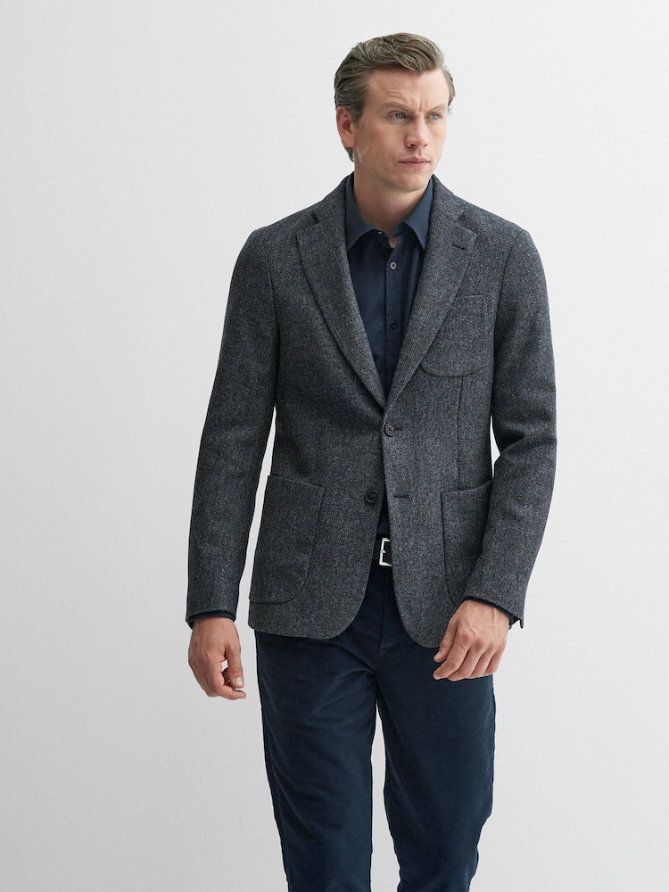 Oliver Sweeney Blue Galadoo Wool Herringbone Blazer - Image 1 of 8