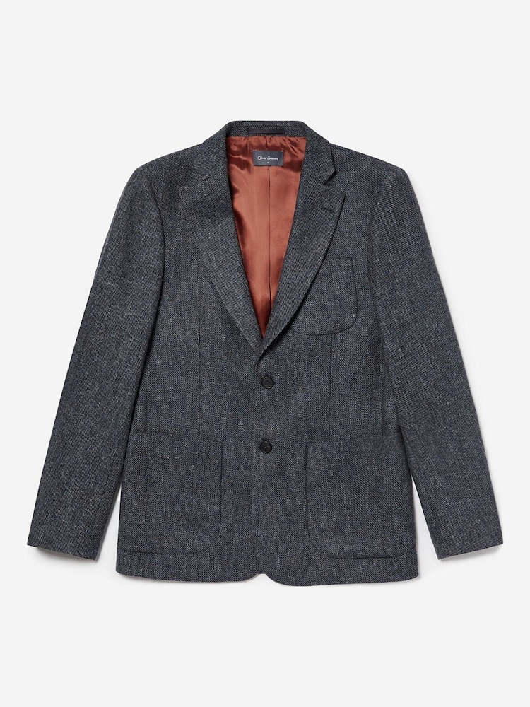 Oliver Sweeney Blue Galadoo Wool Herringbone Blazer - Image 8 of 8