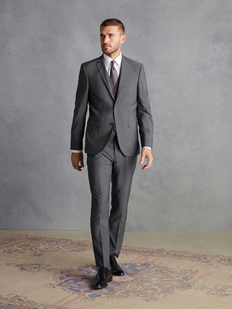 Charcoal Grey Slim Signature Tollegno Wool Suit: Trousers - Image 4 of 8