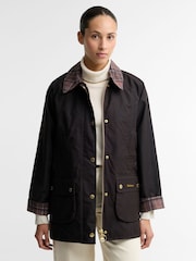 Barbour® Brown Icons Tartan Collar Modern Beadnell Wax Jacket - Image 1 of 7