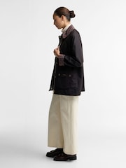 Barbour® Brown Icons Tartan Collar Modern Beadnell Wax Jacket - Image 2 of 7