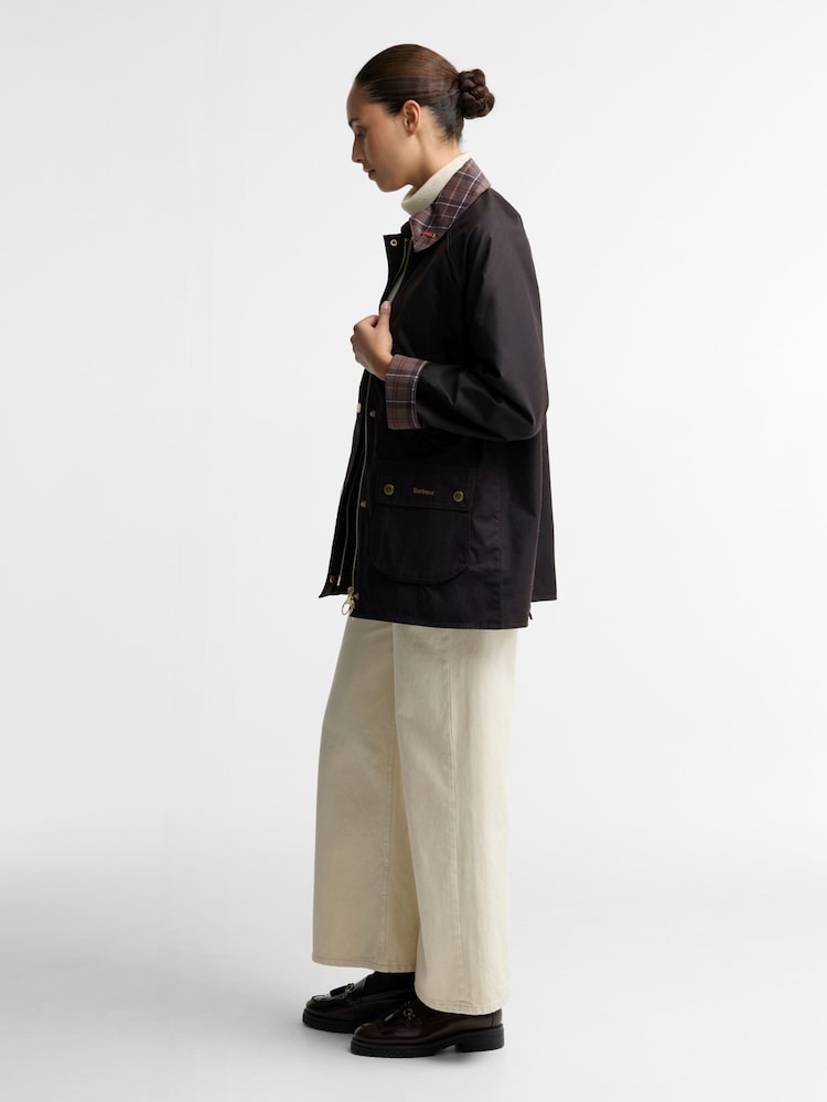 Barbour® Brown Icons Tartan Collar Modern Beadnell Wax Jacket - Image 2 of 7 Barbour® Brown Icons Tartan Collar Modern Beadnell Wax Jacket - Image 2 of 7