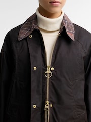 Barbour® Brown Icons Tartan Collar Modern Beadnell Wax Jacket - Image 6 of 7