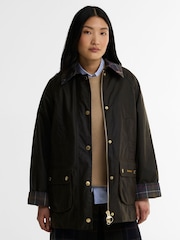 Barbour® Green Icons Tartan Collar Modern Beadnell Wax Jacket - Image 1 of 6