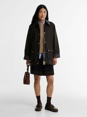 Barbour® Green Icons Tartan Collar Modern Beadnell Wax Jacket - Image 3 of 6