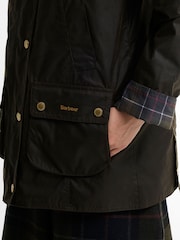 Barbour® Green Icons Tartan Collar Modern Beadnell Wax Jacket - Image 5 of 6