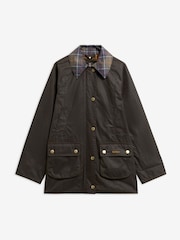 Barbour® Green Icons Tartan Collar Modern Beadnell Wax Jacket - Image 6 of 6