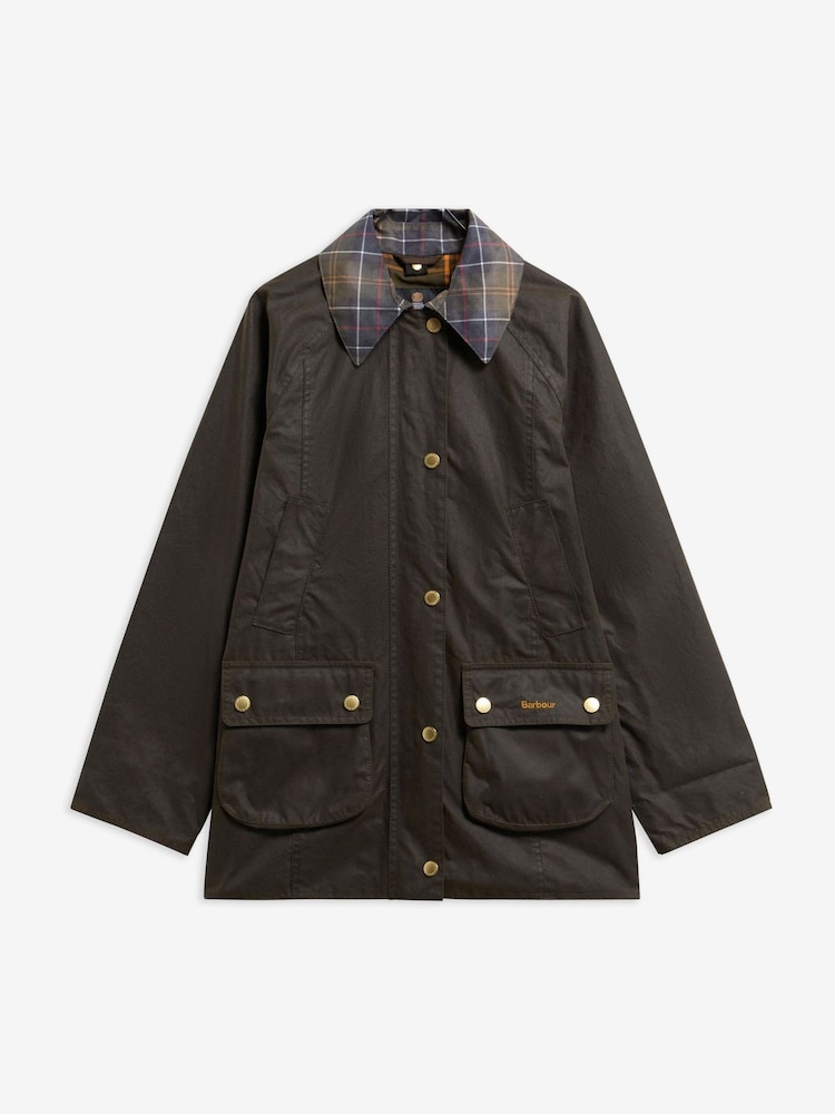 Barbour® Green Icons Tartan Collar Modern Beadnell Wax Jacket - Image 6 of 6 Barbour® Green Icons Tartan Collar Modern Beadnell Wax Jacket - Image 6 of 6