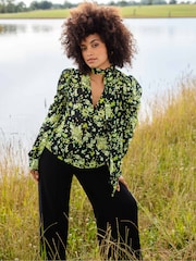 Ro&Zo Yellow Floral Tie Neck Blouse - Image 2 of 8
