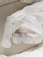 Mamas & Papas Baby 100% Cotton Stork Print Zip White Sleepsuit - Image 2 of 3