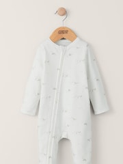 Mamas & Papas Baby 100% Cotton Stork Print Zip White Sleepsuit - Image 3 of 3