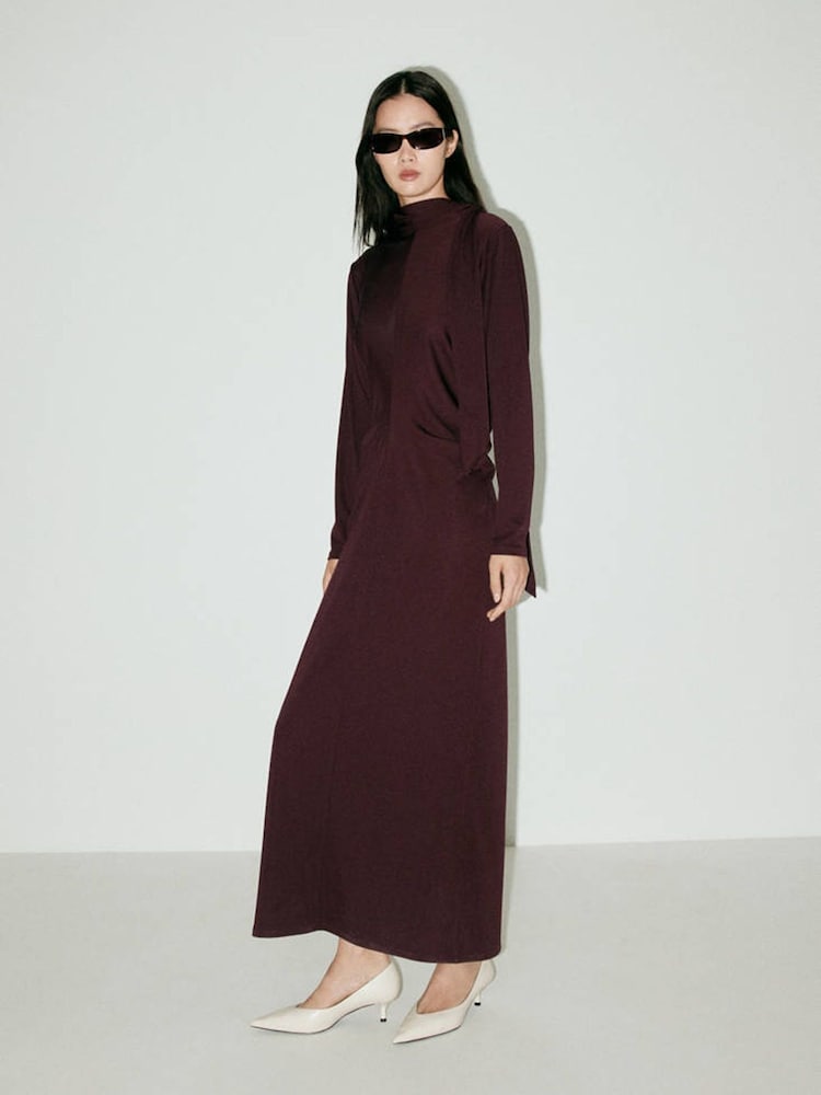 Mango Red Scarf Wrap Detail Long Sleeve Maxi Dress - Image 1 of 7