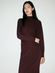 Mango Red Scarf Wrap Detail Long Sleeve Maxi Dress - Image 3 of 7