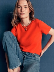 Boden Orange Elsie Cashmere Crew Neck T-Shirt - Image 5 of 8