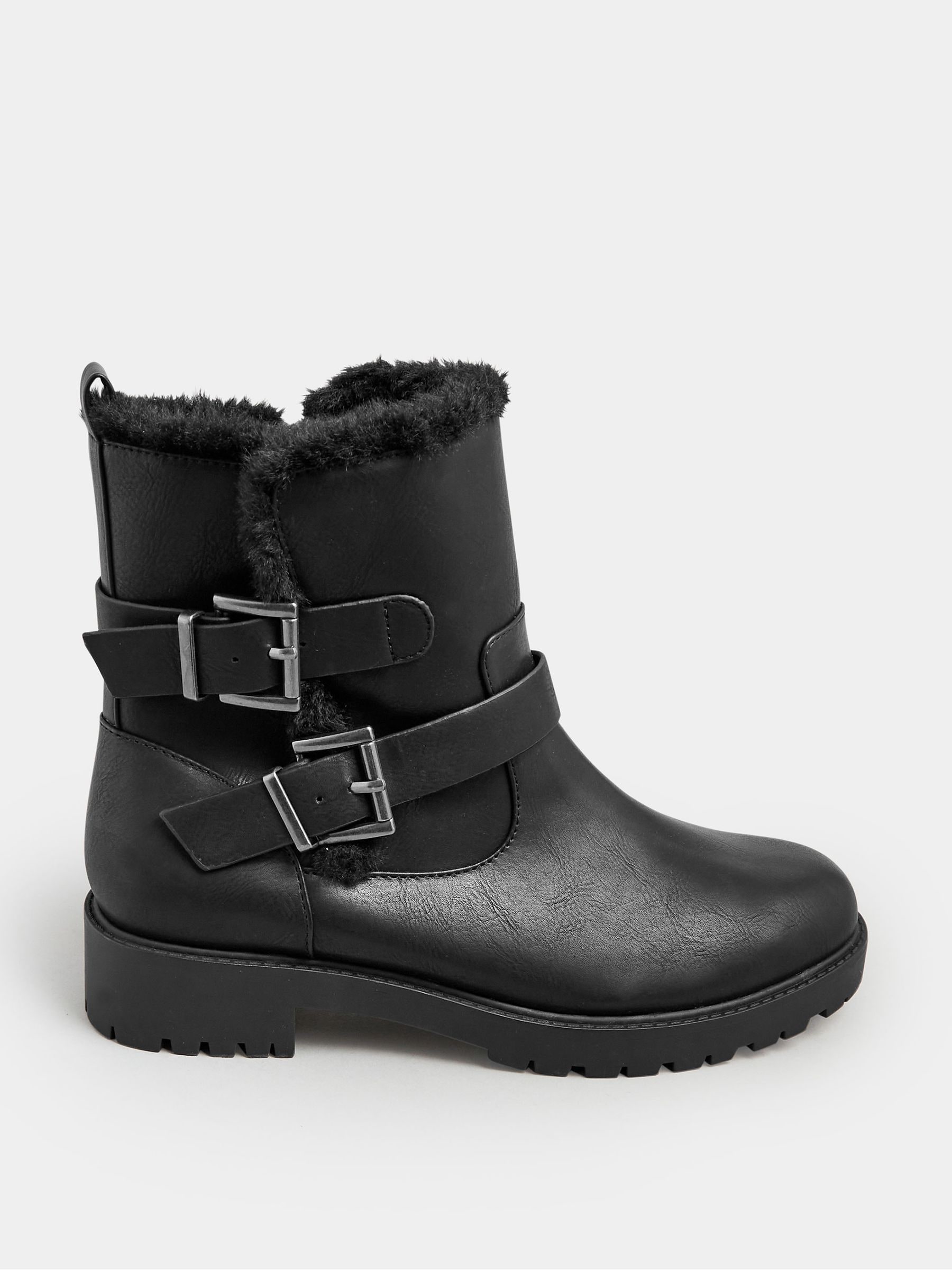 Buy Yours Curve Black Extra Wide Fit Faux Fur Biker Boots from Next Luxembourg