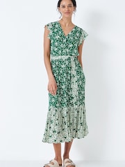 Crew Clothing Company Green Floral Print Tiered Dress - Image 1 of 4