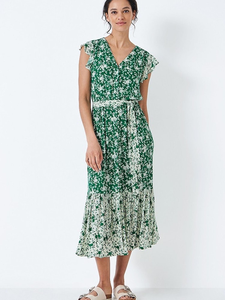 Crew Clothing Company Green Floral Print Tiered Dress - Image 1 of 4