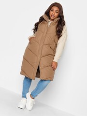 Yours Curve Brown Chevron Heavyweight Longline Gilet - Image 4 of 5