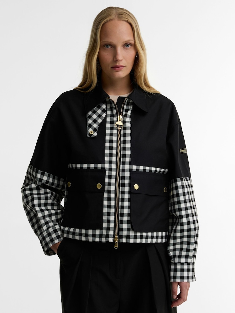 Barbour International Black Gabriette Check Showerproof Jacket - Image 1 of 6 Barbour International Black Gabriette Check Showerproof Jacket - Image 1 of 6