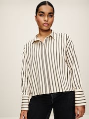 Monochrome Stripe Long Sleeve Cotton Cropped Shirt - Image 1 of 7