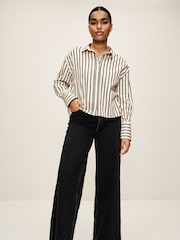 Monochrome Stripe Long Sleeve Cotton Cropped Shirt - Image 2 of 7