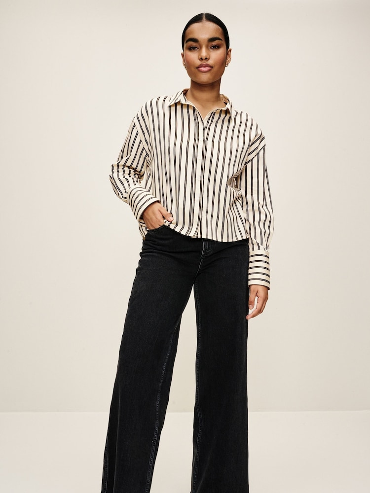 Monochrome Stripe Long Sleeve Cotton Cropped Shirt - Image 2 of 7