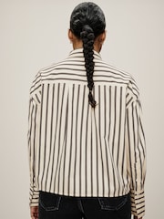 Monochrome Stripe Long Sleeve Cotton Cropped Shirt - Image 4 of 7