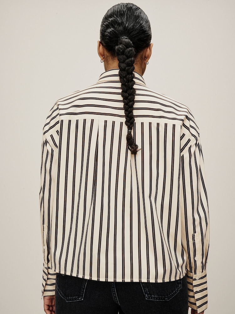 Monochrome Stripe Long Sleeve Cotton Cropped Shirt - Image 4 of 7