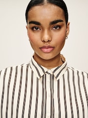 Monochrome Stripe Long Sleeve Cotton Cropped Shirt - Image 5 of 7