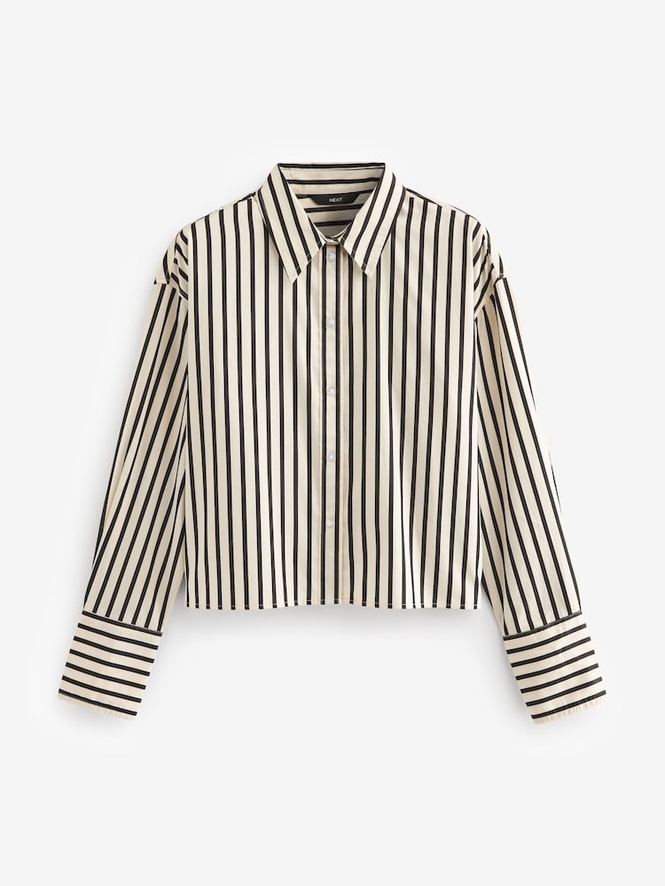 Monochrome Stripe Long Sleeve Cotton Cropped Shirt - Image 6 of 7