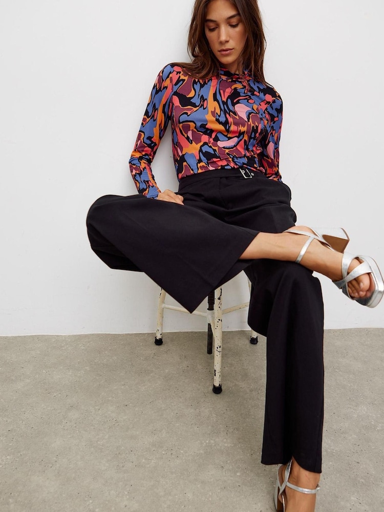 Oliver Bonas Wide Leg Buckle Waist Black Trousers - Image 1 of 7