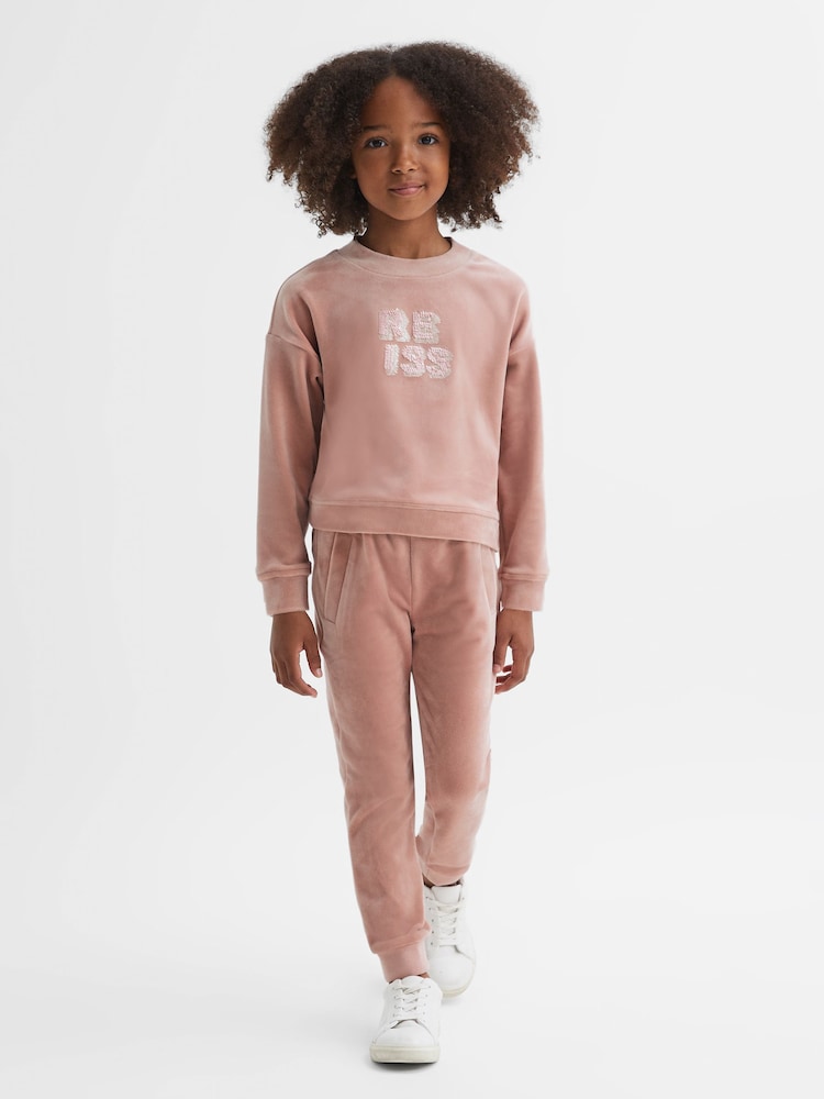 Reiss Pink Hattie 4-9 yrs Velour Drawstring Joggers - Image 1 of 6 Reiss Pink Hattie 4-9 yrs Velour Drawstring Joggers - Image 1 of 6