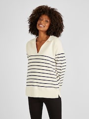 JoJo Maman Bébé Cream & Black Stripe Collared Maternity & Nursing Jumper - Image 2 of 5