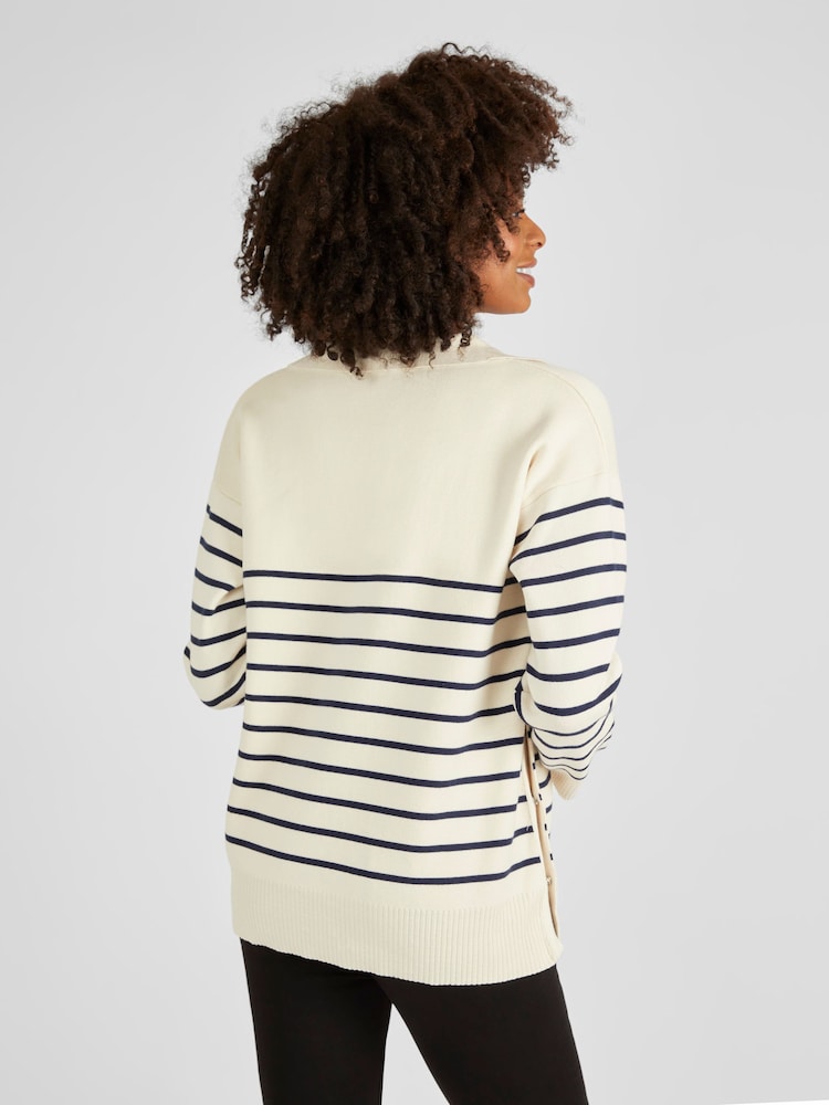 JoJo Maman Bébé Cream & Black Stripe Collared Maternity & Nursing Jumper - Image 3 of 5