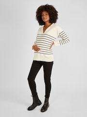 JoJo Maman Bébé Cream & Black Stripe Collared Maternity & Nursing Jumper - Image 4 of 5