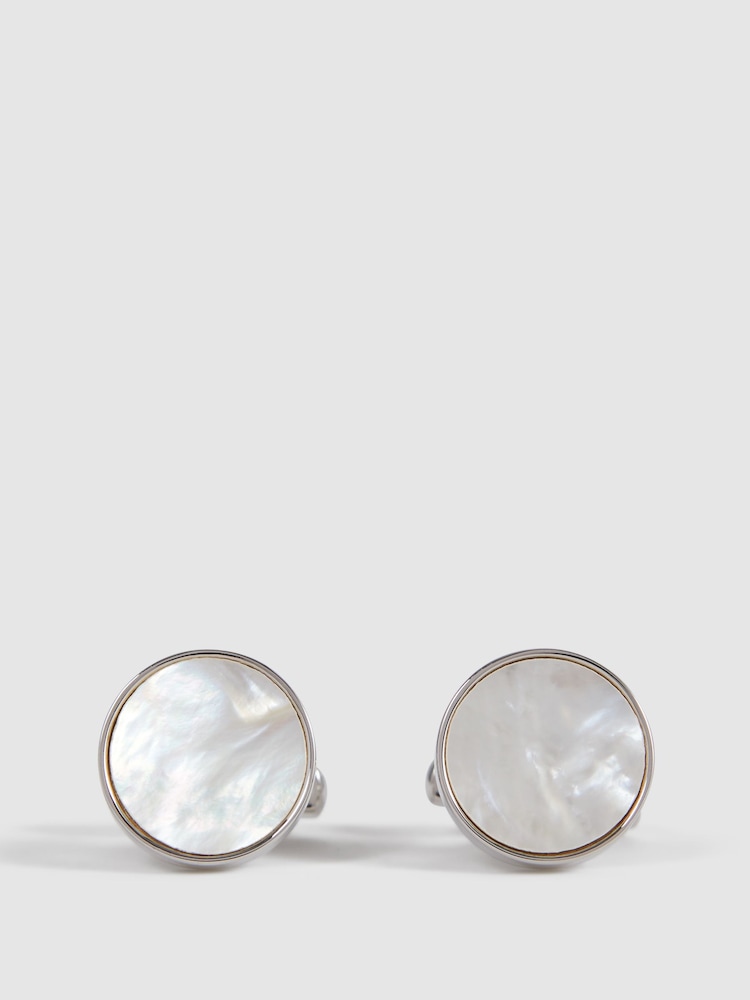 Reiss Silver/Mop Ardley Round Onyx Cufflinks - Image 1 of 5